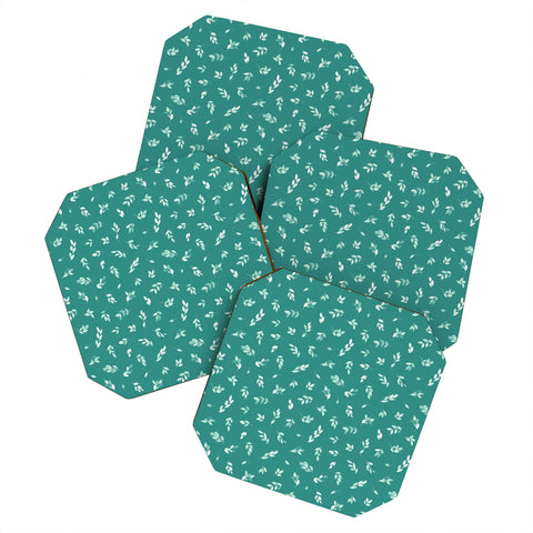 Ninola Design Small leaves botanical Pine Green Coaster Set
