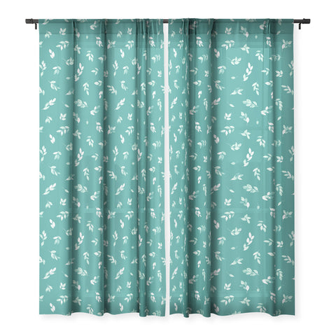 Ninola Design Small leaves botanical Pine Green Sheer Window Curtain
