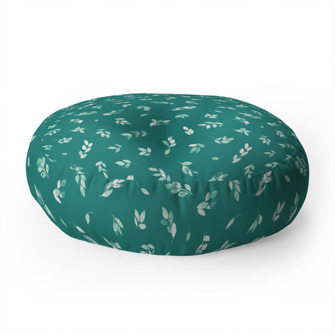 Ninola Design Small leaves botanical Pine Green Floor Pillow Round