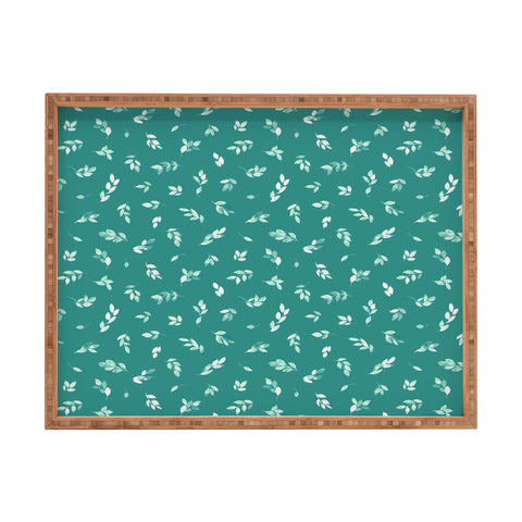 Ninola Design Small leaves botanical Pine Green Rectangular Tray