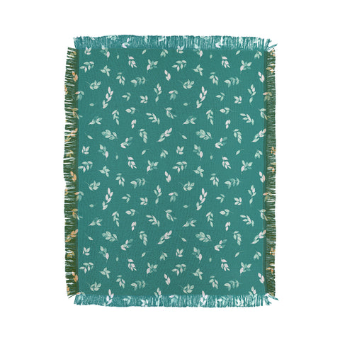 Ninola Design Small leaves botanical Pine Green Throw Blanket