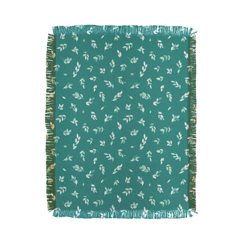 Ninola Design Small leaves botanical Pine Green Throw Blanket