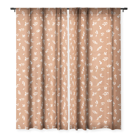 Ninola Design Small leaves foliage Copper Sheer Window Curtain