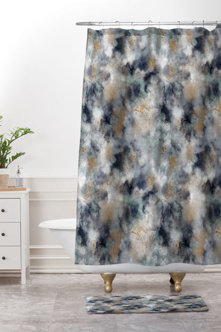 Ninola Design Smoky Marble Dark Astronomy Shower Curtain And Mat