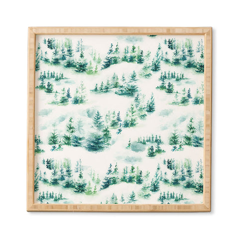 Ninola Design Snow Winter Trees Green Framed Wall Art