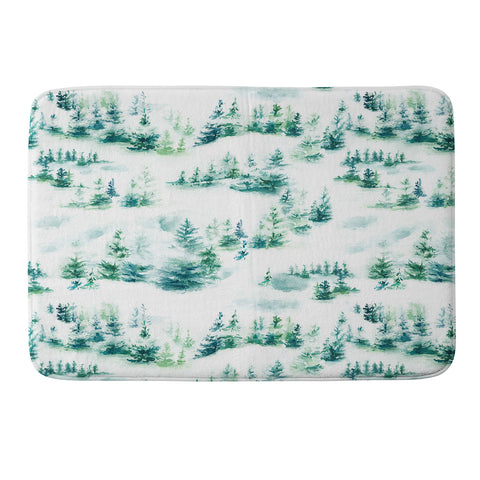 Ninola Design Snow Winter Trees Green Memory Foam Bath Mat
