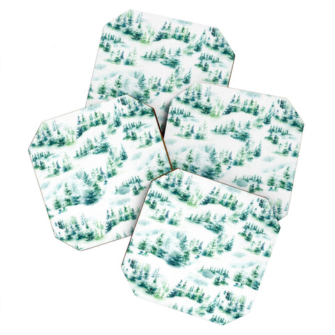 Ninola Design Snow Winter Trees Green Coaster Set