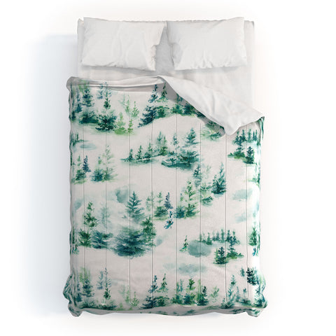 Ninola Design Snow Winter Trees Green Comforter