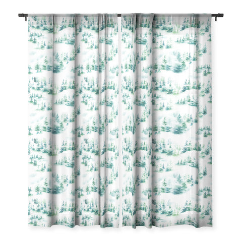 Ninola Design Snow Winter Trees Green Sheer Window Curtain