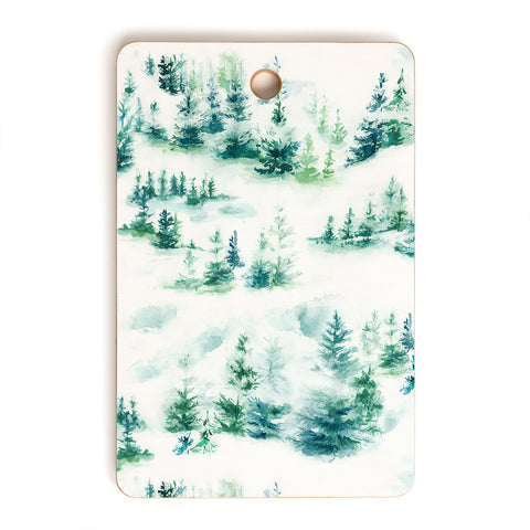 Ninola Design Snow Winter Trees Green Cutting Board Rectangle