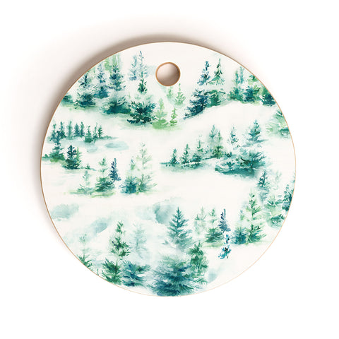 Ninola Design Snow Winter Trees Green Cutting Board Round