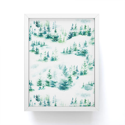 Ninola Design Snow Winter Trees Green Framed Mini Art Print
