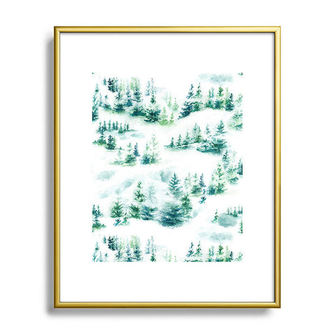 Ninola Design Snow Winter Trees Green Metal Framed Art Print