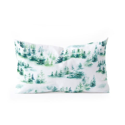 Ninola Design Snow Winter Trees Green Oblong Throw Pillow
