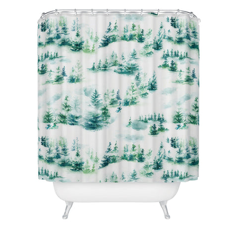Ninola Design Snow Winter Trees Green Shower Curtain