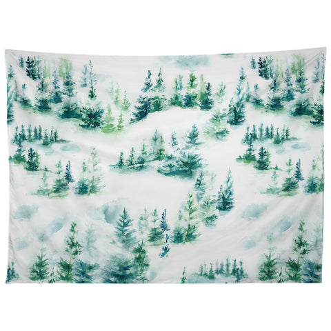 Ninola Design Snow Winter Trees Green Tapestry