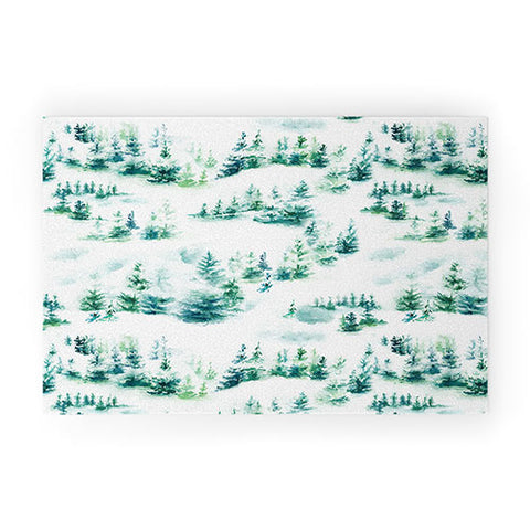 Ninola Design Snow Winter Trees Green Welcome Mat