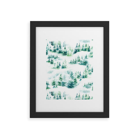 Ninola Design Snow Winter Trees Green Framed Art Print