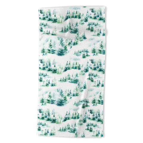 Ninola Design Snow Winter Trees Green Beach Towel
