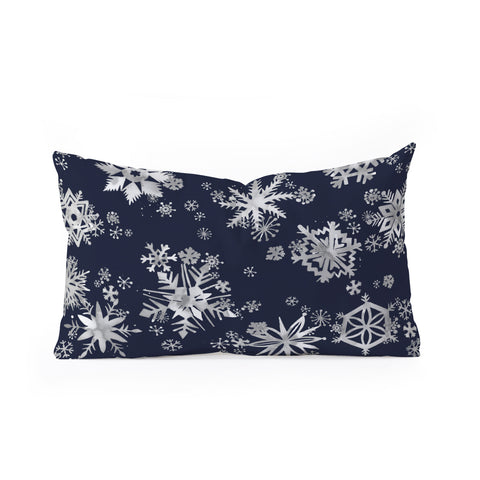 Ninola Design Snowflakes Navy Oblong Throw Pillow