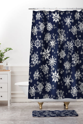 Ninola Design Snowflakes Navy Shower Curtain And Mat