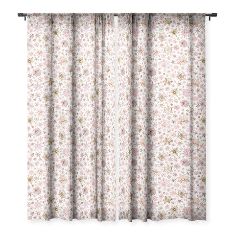 Ninola Design Snowflakes watercolor Pink Sheer Window Curtain