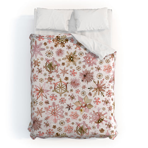 Ninola Design Snowflakes watercolor Pink Duvet Cover