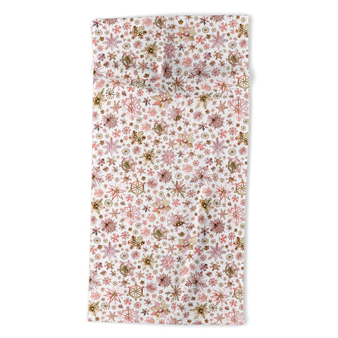 Ninola Design Snowflakes watercolor Pink Beach Towel