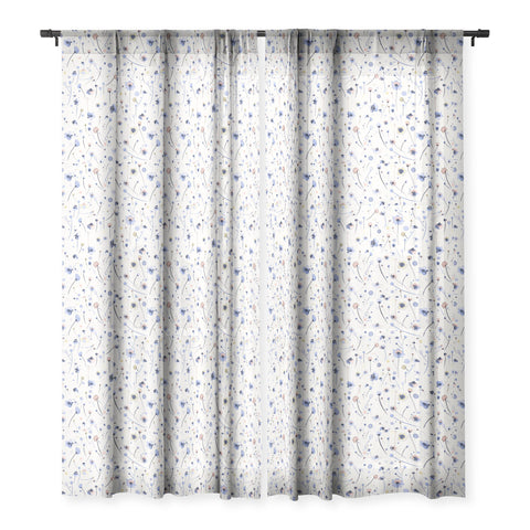 Ninola Design Soft Flowers Blue Sheer Window Curtain