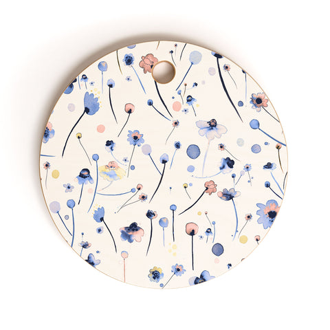 Ninola Design Soft Flowers Blue Cutting Board Round