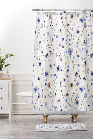 Ninola Design Soft Flowers Blue Shower Curtain And Mat