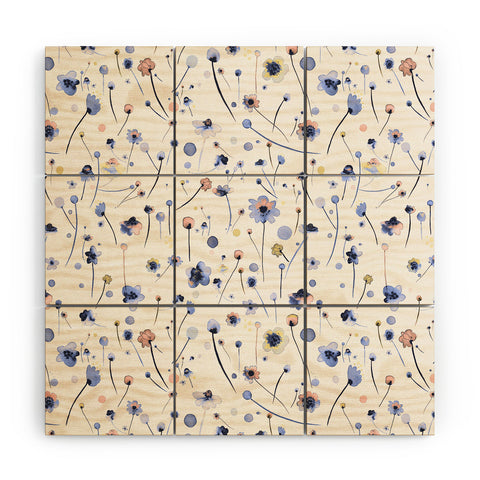Ninola Design Soft Flowers Blue Wood Wall Mural