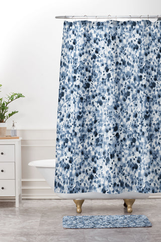Ninola Design Soft Watercolor Spots Indigo Shower Curtain And Mat