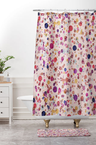 Ninola Design Splash watercolor drops Pink Shower Curtain And Mat