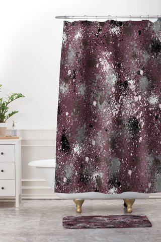 Ninola Design Splatter Space Burgundy Shower Curtain And Mat