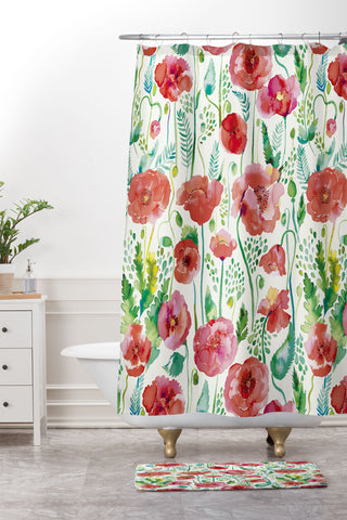 Ninola Design Spring Cute Poppies Shower Curtain And Mat
