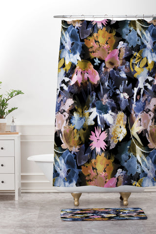 Ninola Design Spring Memories Dark Painting Shower Curtain And Mat