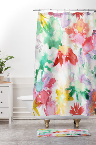 Ninola Design Spring memories floral painting Shower Curtain And Mat