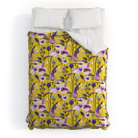 Ninola Design Spring poppies and daisies flowers mustard Comforter