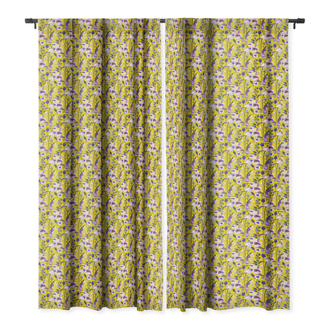 Ninola Design Spring poppies and daisies flowers mustard Blackout Window Curtain