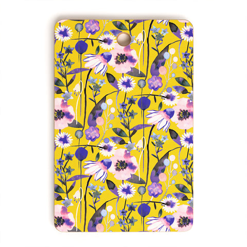 Ninola Design Spring poppies and daisies flowers mustard Cutting Board Rectangle