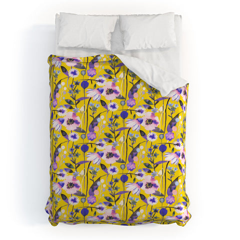 Ninola Design Spring poppies and daisies flowers mustard Duvet Cover