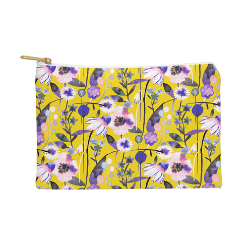 Ninola Design Spring poppies and daisies flowers mustard Pouch