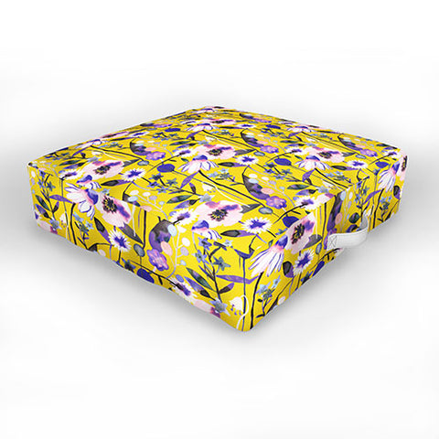 Ninola Design Spring poppies and daisies flowers mustard Outdoor Floor Cushion