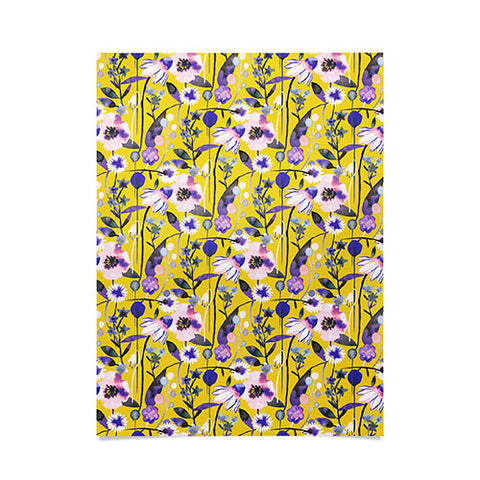 Ninola Design Spring poppies and daisies flowers mustard Poster