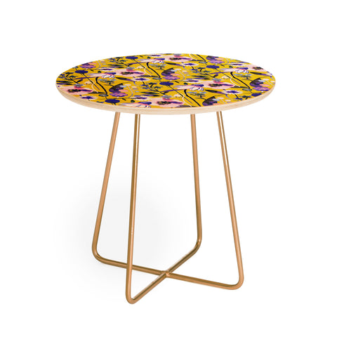 Ninola Design Spring poppies and daisies flowers mustard Round Side Table