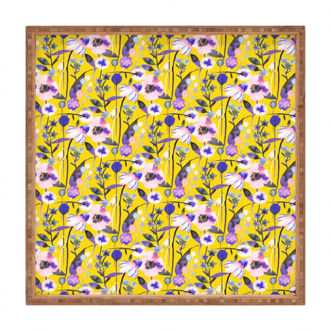Ninola Design Spring poppies and daisies flowers mustard Square Tray