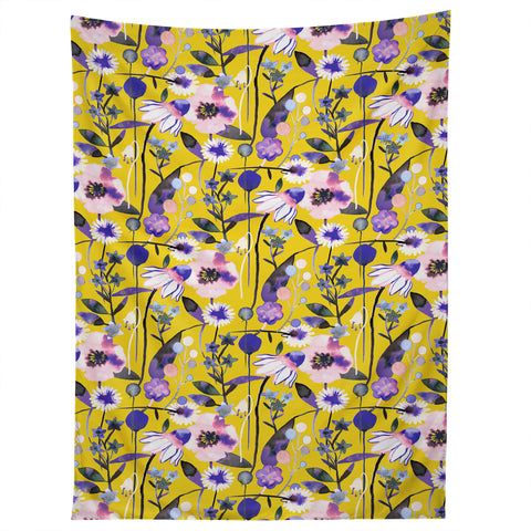 Ninola Design Spring poppies and daisies flowers mustard Tapestry