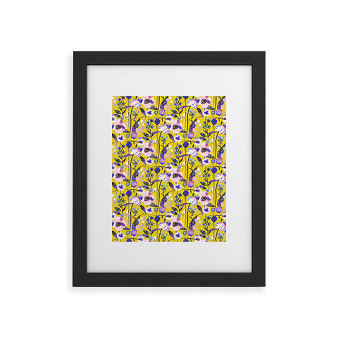 Ninola Design Spring poppies and daisies flowers mustard Framed Art Print