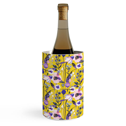 Ninola Design Spring poppies and daisies flowers mustard Wine Chiller